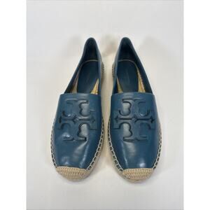 TORY BURCH LEATHER INES PLATFORM ESPADRILLE IN BRISK BLUE US 9 NWOT NEVER WORN